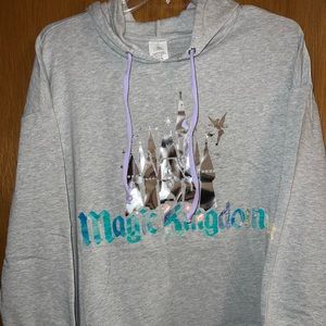 NWT Disney 2X Gray Hooded Sweatshirt with Silver Metallic Castle & Tinkerbell